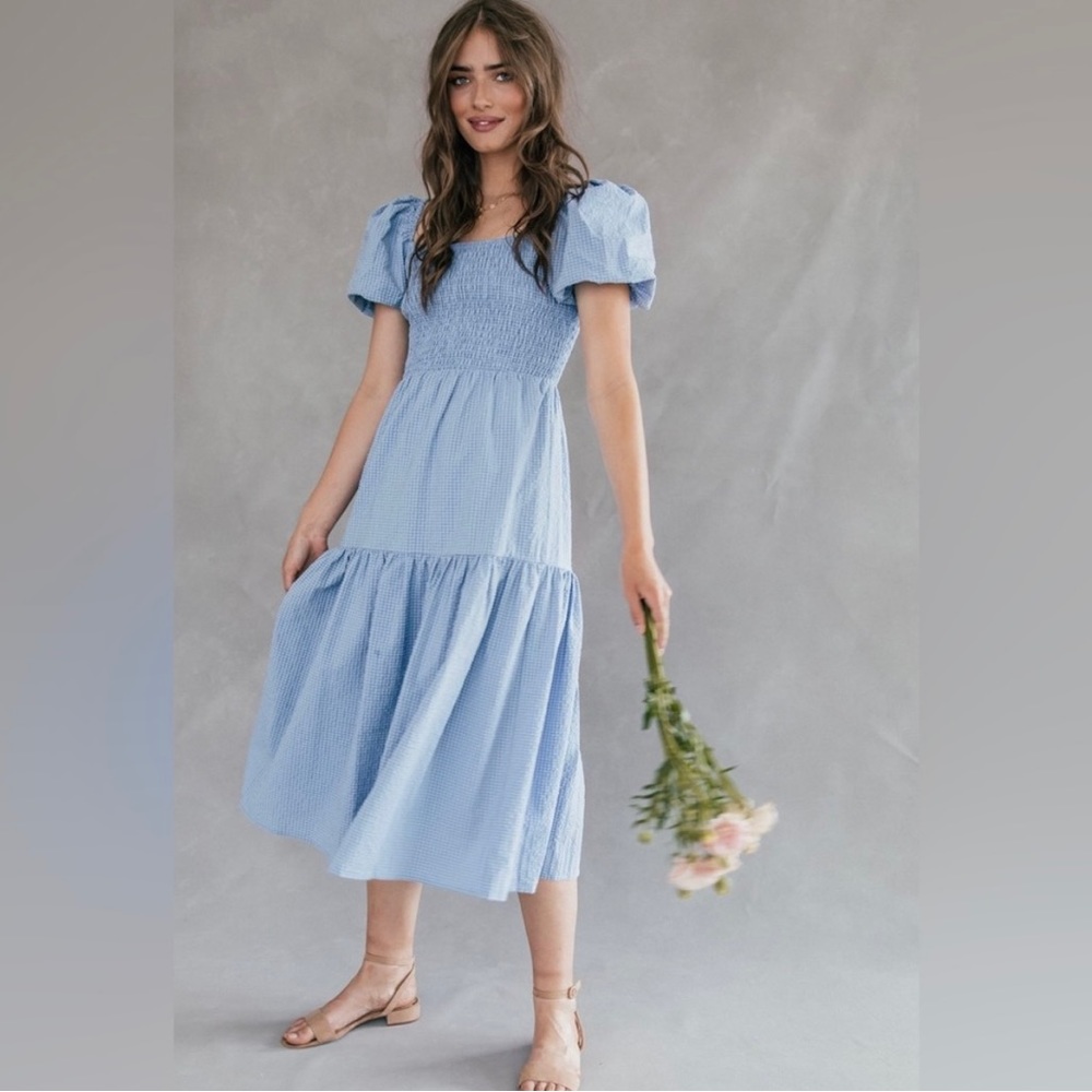 JessaKae Charlotte blue puff sleeve gingham dress